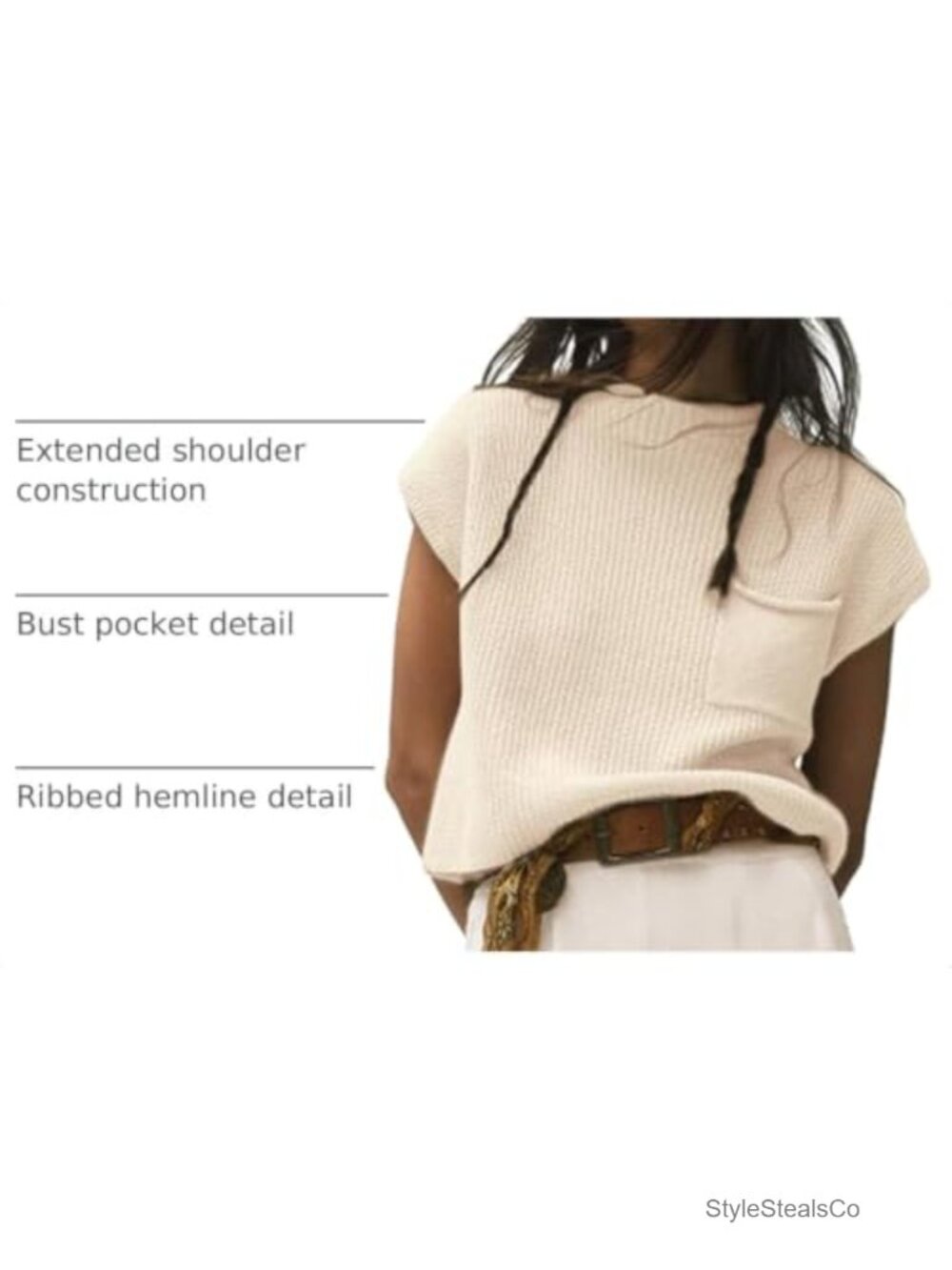 Women's Sleeveless Knit Sweater Vest Mock Neck Cap Sleeve Boxy Fit Pullover - Picture 3 of 6